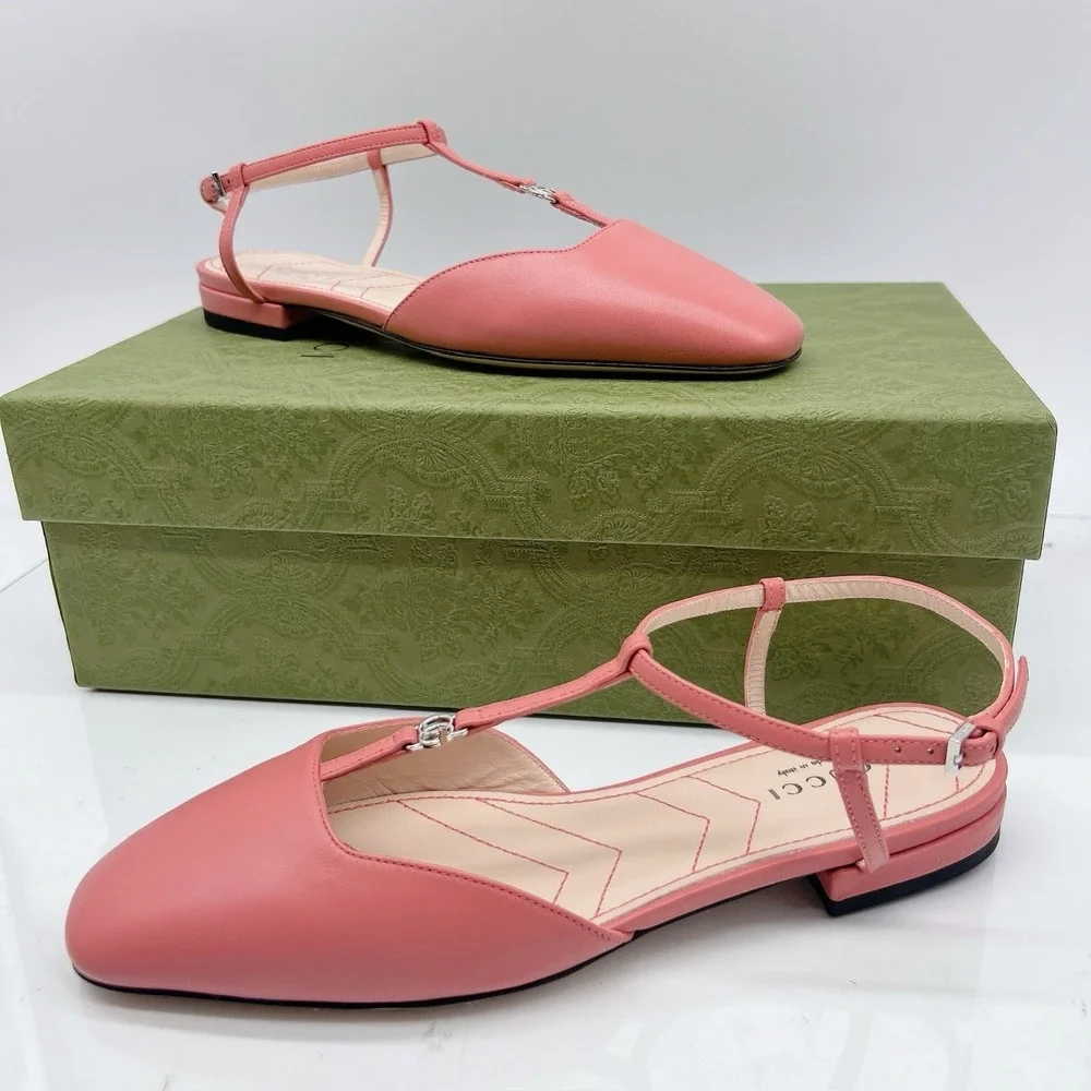 GUCCI Womens Ballet Flat DOUBLE G INTERLOCKING LOGO Slingback Pink Leather EU 36 - Picture 3 of 14